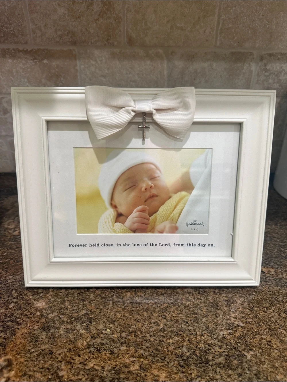 Hallmark baby baptism cream 4 x 6 frame bow and cross catholic
